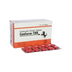 Cenforce-150 Sildenafil Citrate tablets box and red blister pack of small red pills for the treatment of Erectile Dysfunction (ED).