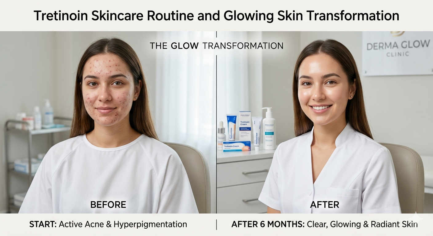 Best Treatment for Acne That Actually Works Tretinoin skincare routine showing acne treatment, anti-aging benefits, and healthy glowing skin results