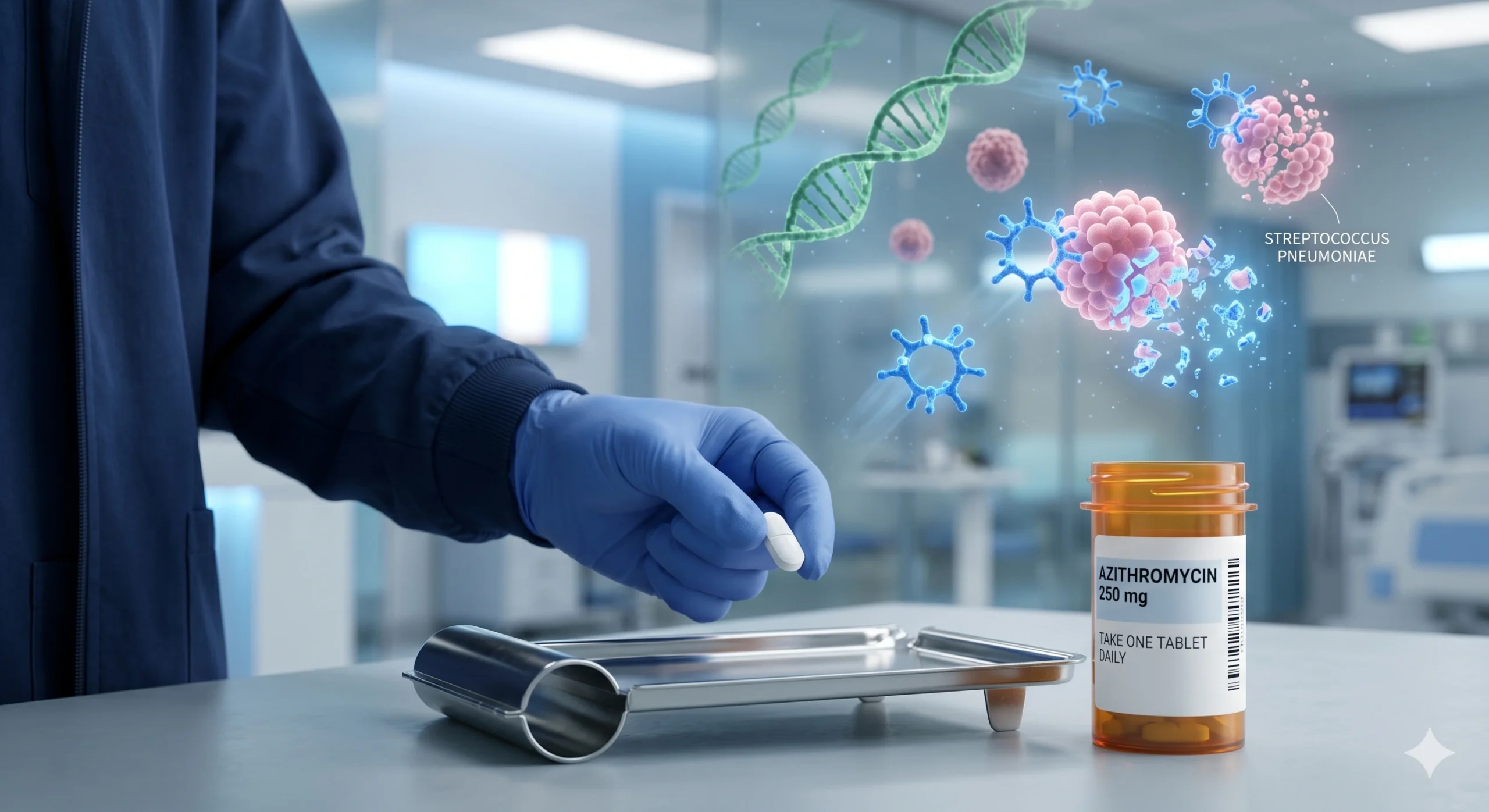 Azithromycin antibiotic tablets for respiratory infection and bacterial wellness support