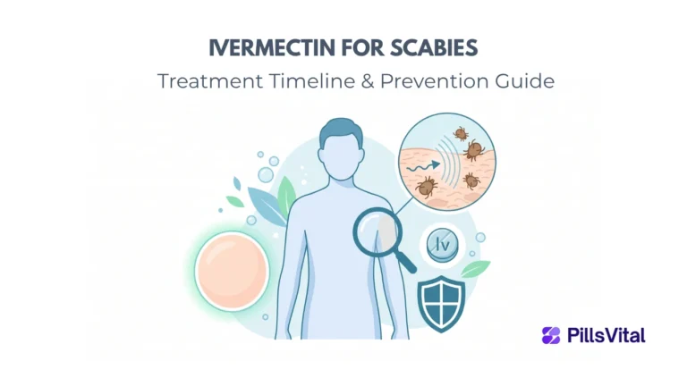 Flat vector illustration showing ivermectin treatment for scabies and mite elimination