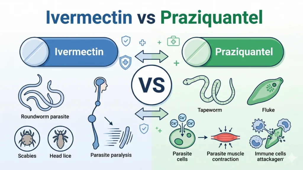 Ivermectin vs praziquantel uses differences and safety comparison