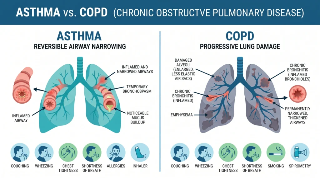 Best Breathing Exercises for Asthma: Improve Lung Function Naturally (2026 Guide) Asthma vs COPD: Understanding the Difference