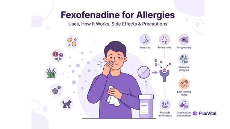 Fexofenadine for allergies showing allergy symptoms, antihistamine action, side effects and precautions