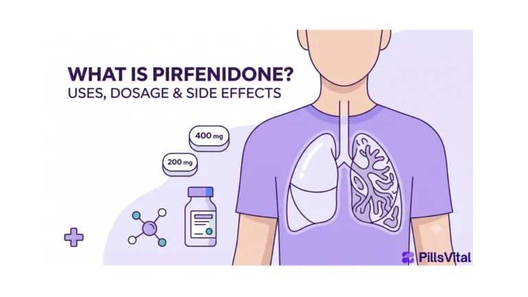 What is pirfenidone flat vector illustration showing pirfenidone tablets and lungs