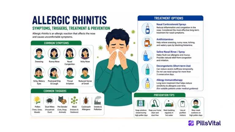 Allergic rhinitis treatment for blocked nose showing symptoms, triggers, and treatment options