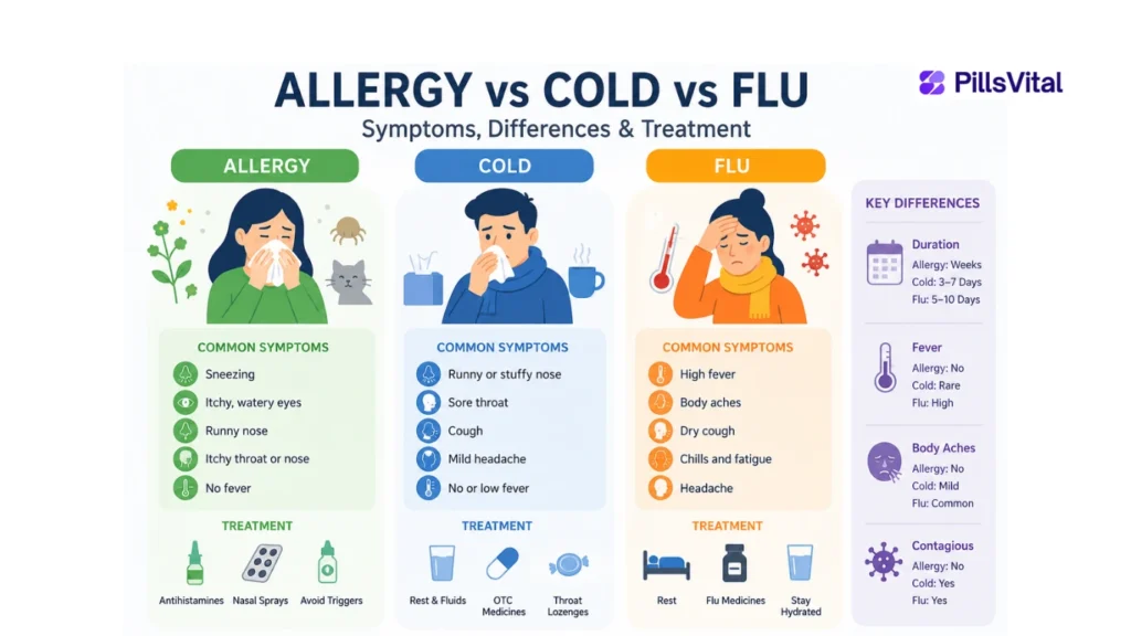 Allergy vs Cold vs Flu: Symptoms, Differences and Treatment